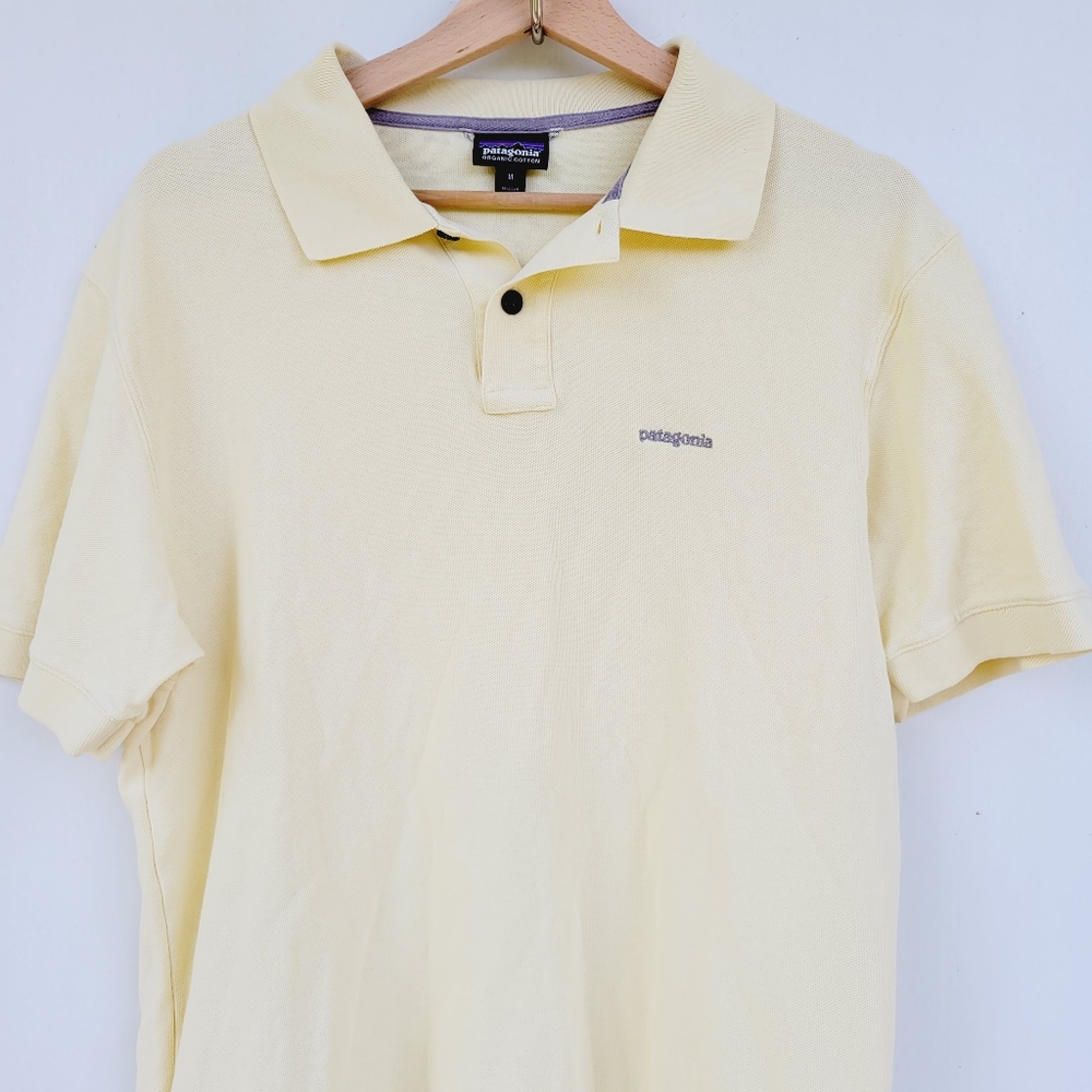 Patagonia Worn Wear mens Organic Cotton Banana Yellow Polo Shirt Size Medium - Picture 2 of 10
